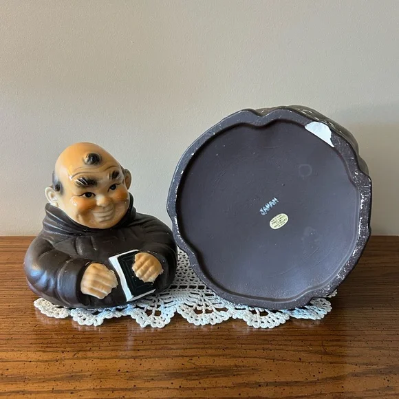 Vintage Friar Monk Cookie Jar 'Thou Shalt Not Steal' Japan holding book - Picture 10 of 10